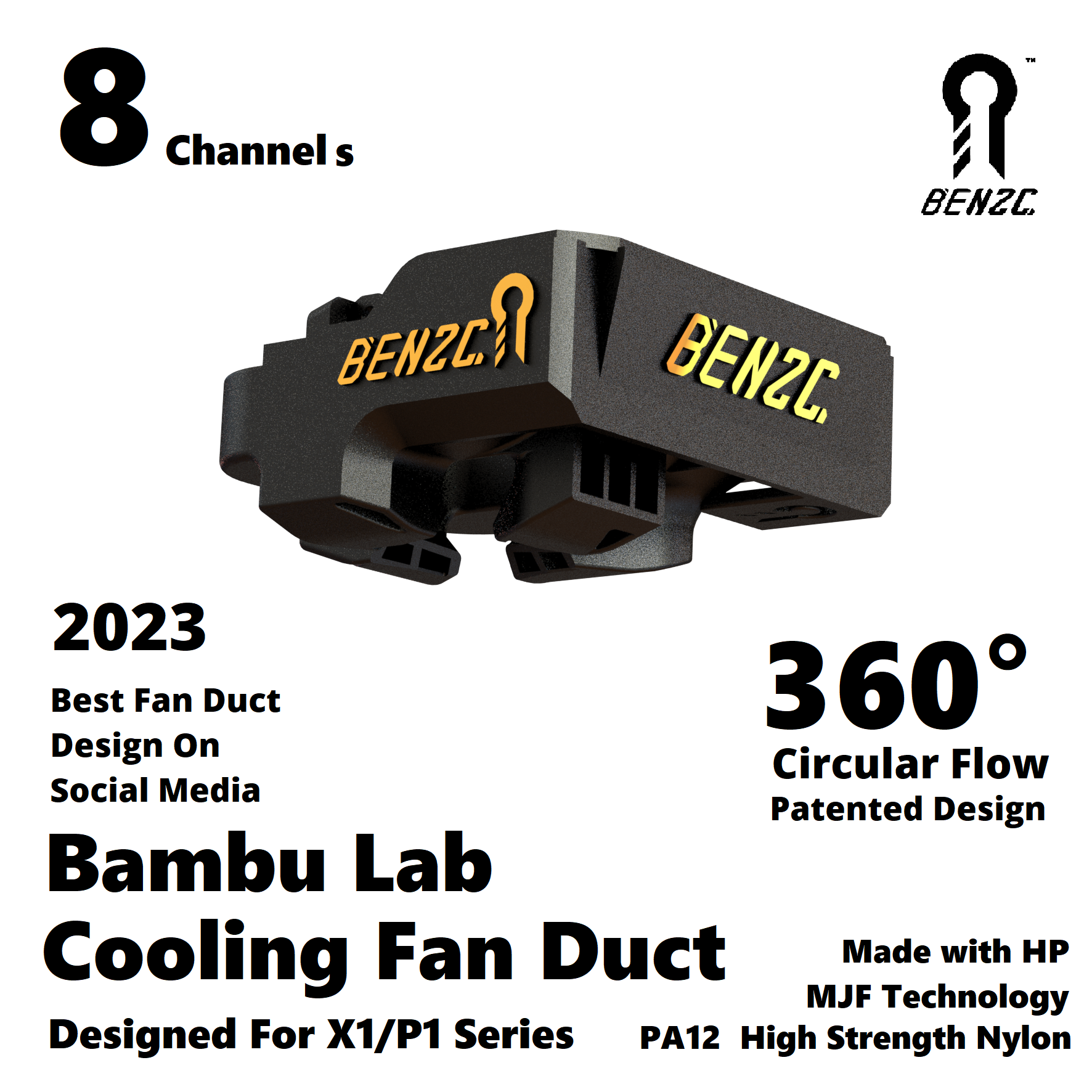 BEN2C High-Performance Circular Flow Fan Duct - 360° Cooling for Bambu lab X1 & P1 Series 3D Printers